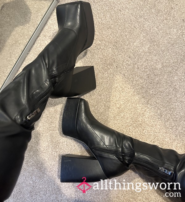 Size 5UK 🖤 Black Leather Heeled Boots – Dominant, Dirty & Delicious 🖤