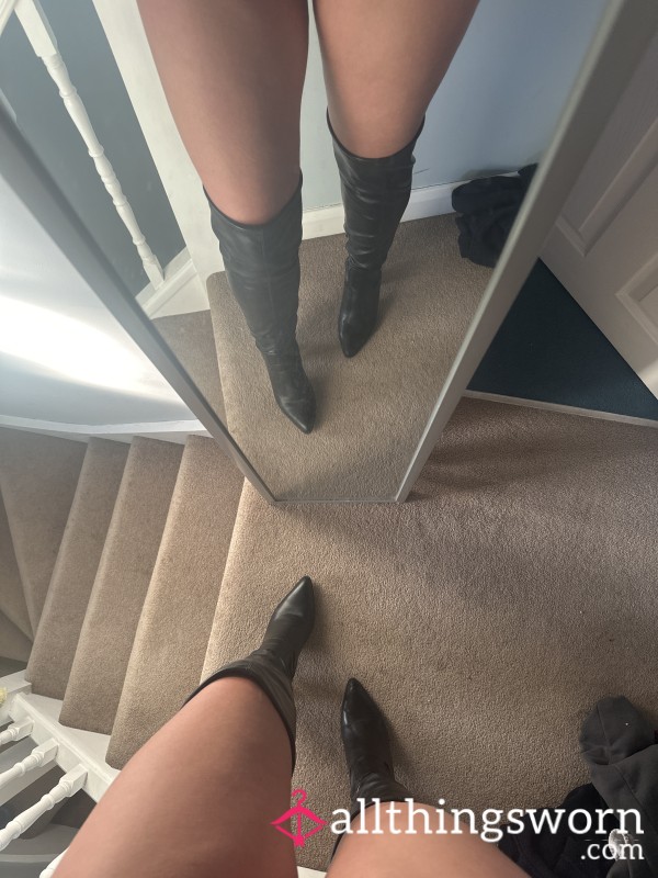 Black Leather Knee High Boots Worn