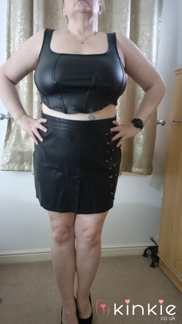 Black Leather Skirt And Pvc Top