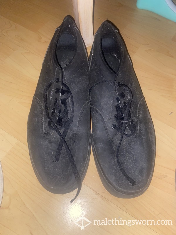 Black Leather Type Vans Trainers