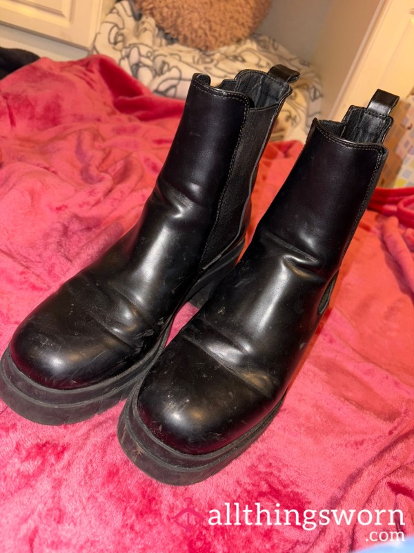 Black Leather Wedge Ankle Boots