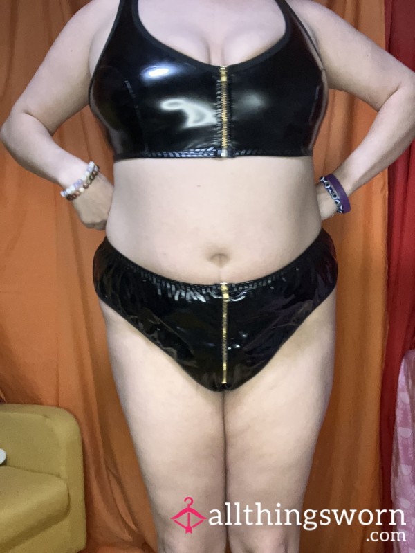 Black Leatherlike Zip Up Outfit