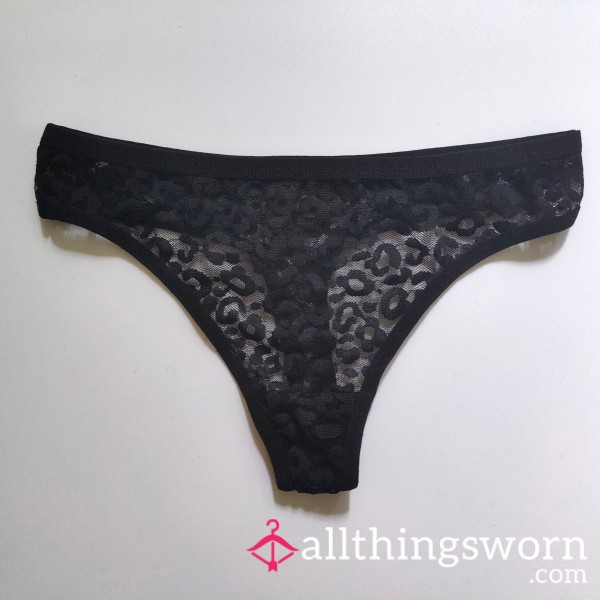 Black Leopard Lace Thong