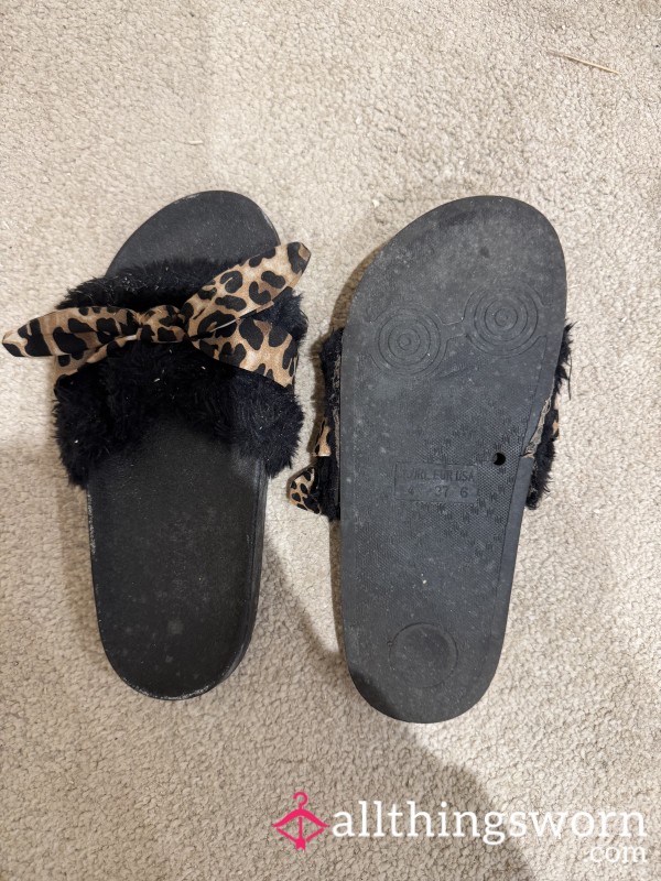 Black Leopard Print Slides | Super Worn, Old, Dirty, Mouldy!