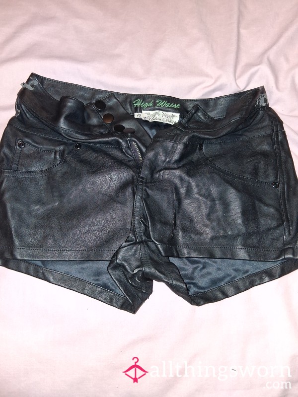 Black Leather Short Shorts!!
