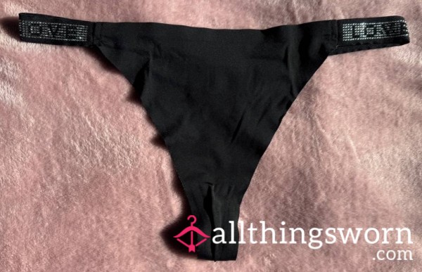 Well Worn Jeweled Black "LOVE" Thongs - One Of My Favorites To Wear So They Have Been...ALOT