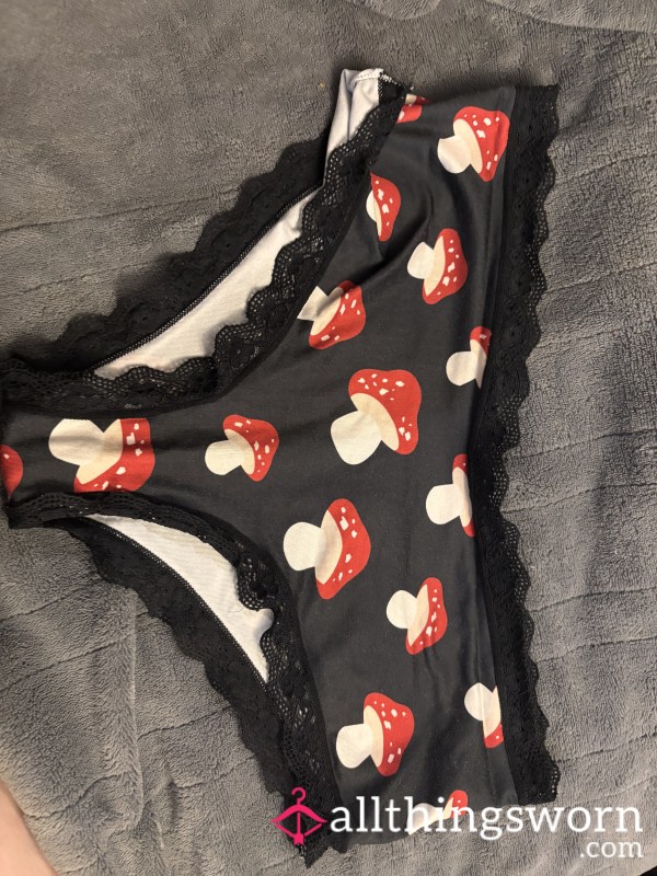 Black Medium Panties With Red Mushrooms