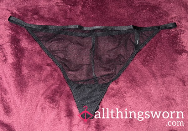 ~BLACK MESH DOT SEE THRU SATIN TRIM G-STRING~