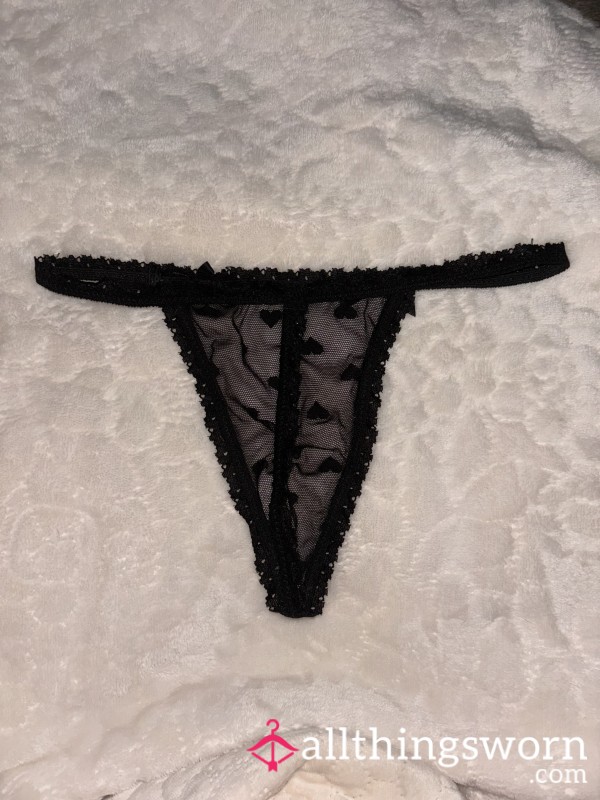 Black Mesh G-string With Hearts