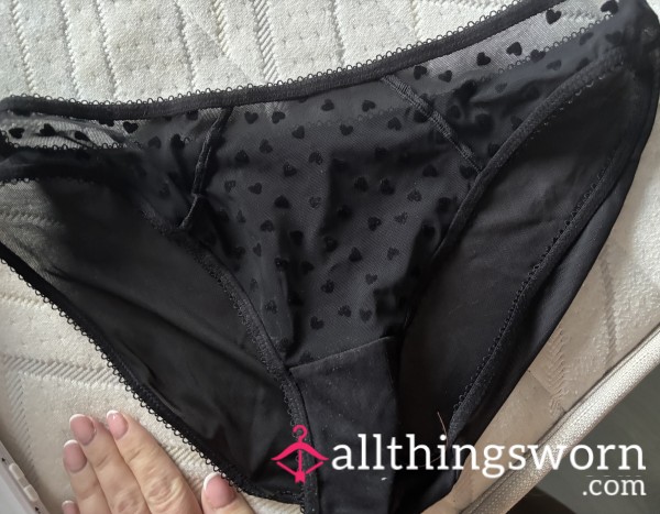 Black Mesh Heart Full Back Panties