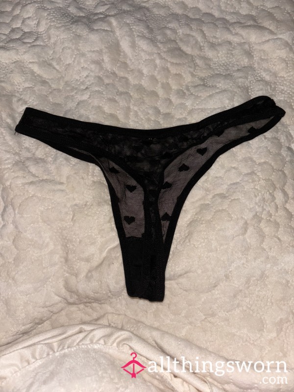 Black Mesh Heart Thong