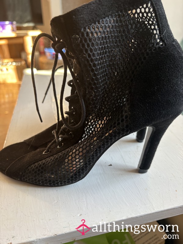 Black Mesh High Heeled Boots