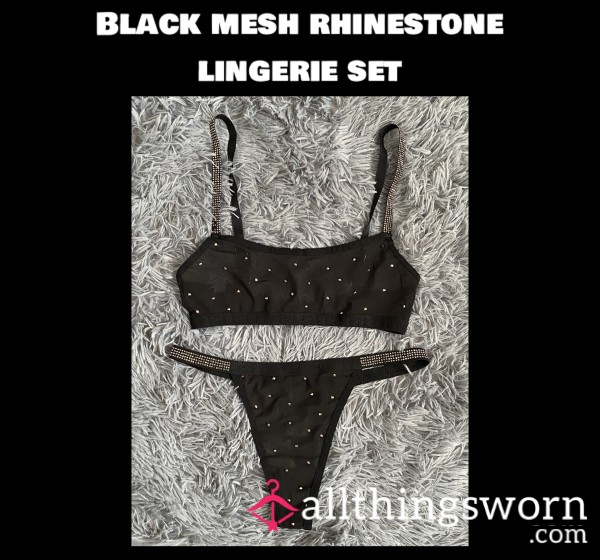Black Mesh Rhinestone Lingerie Set✨