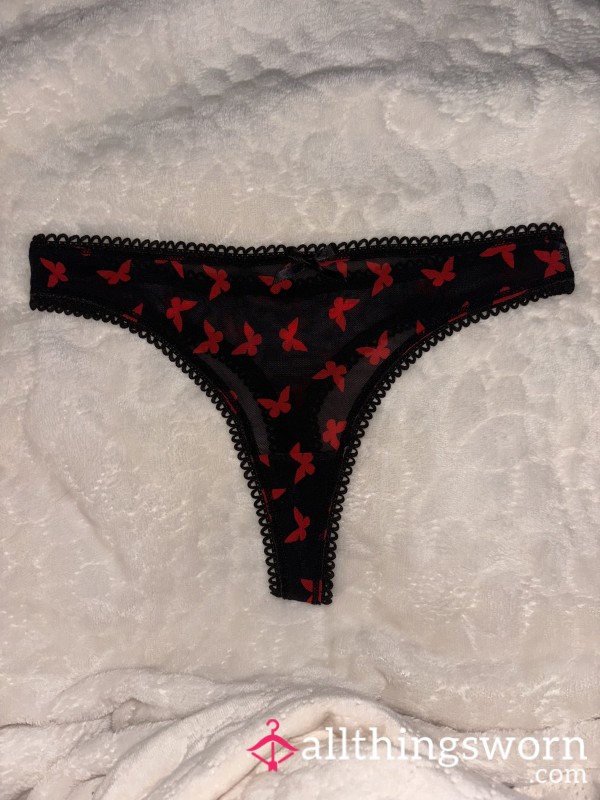 Black Mesh Thong With Red Bu*terfly’s
