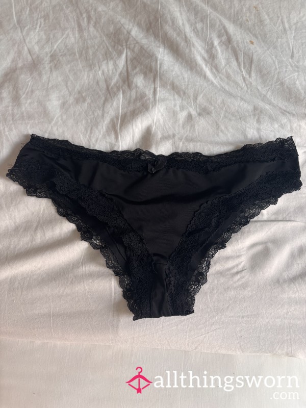 Black Microfibre/Satin Lace-Trim Panties