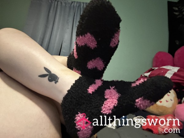 Black N Pink Fuzzy Socks