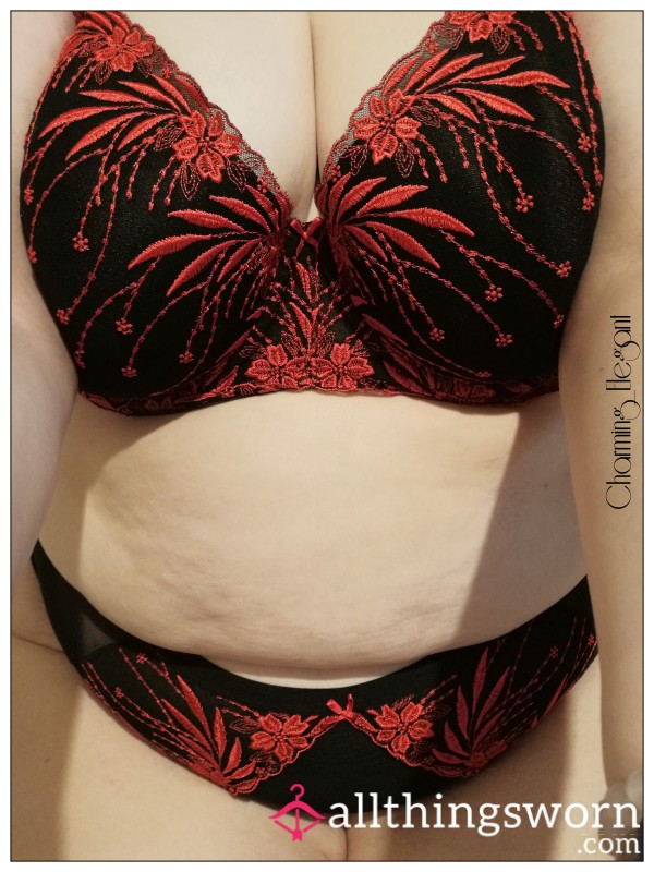 Black N Red Embroidered Pattern Sheer Panties