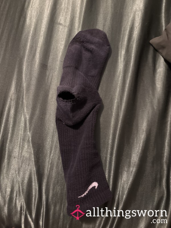 Black Nike Sock With Hole (Dirty) After 8hrs Of Work