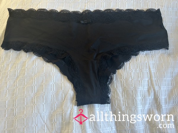 Black Nylon Panties With Lace Trim