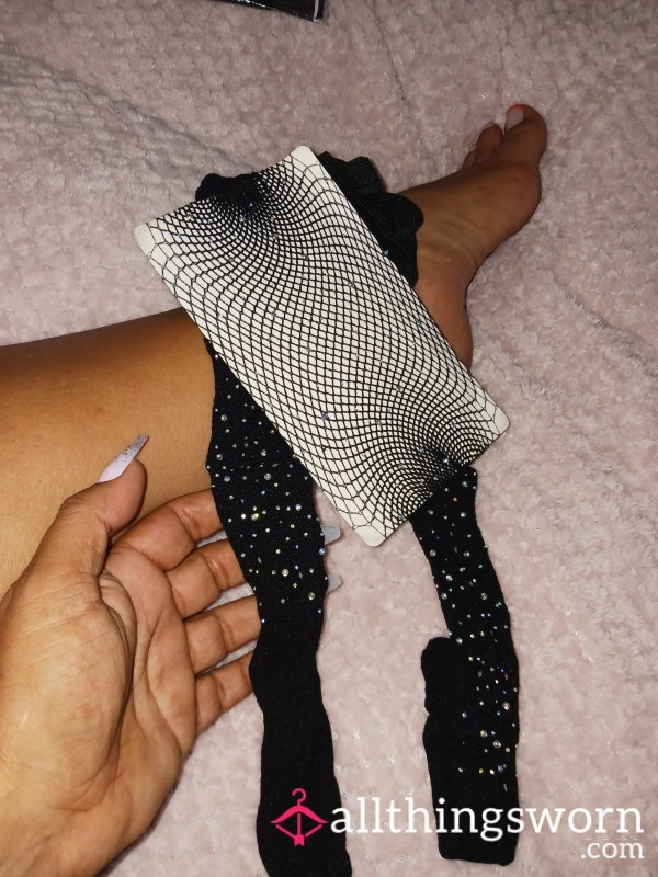Black Nylon Tights And With Iridescent Rhinestones