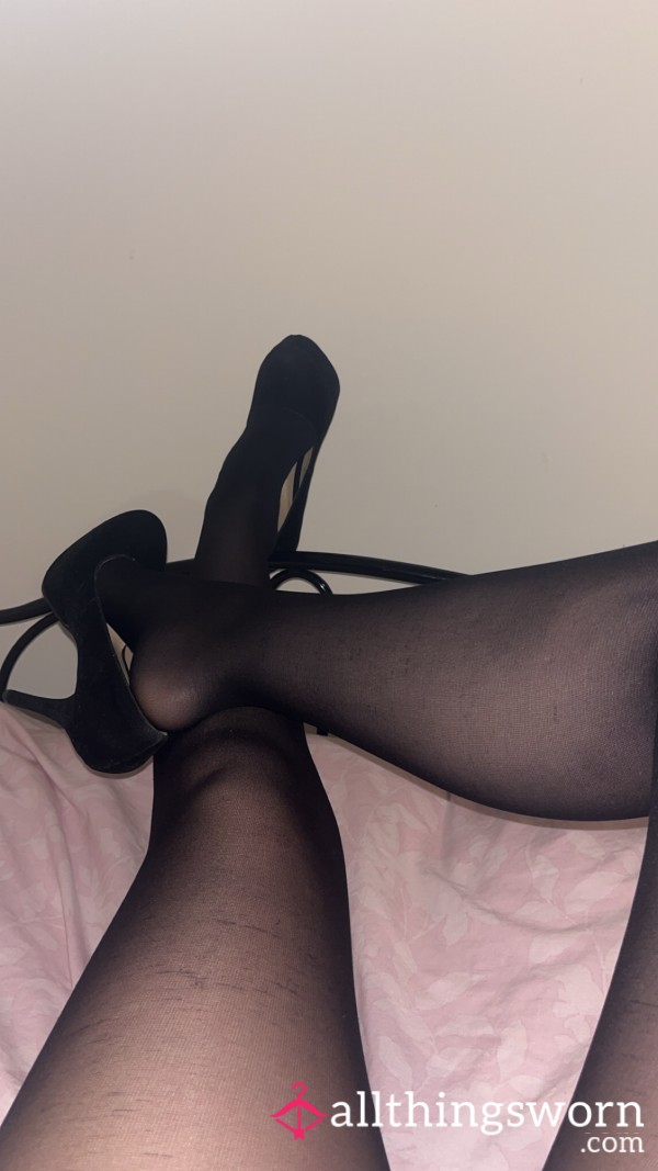 Black Nylons With Black Velvet Heels🖤
