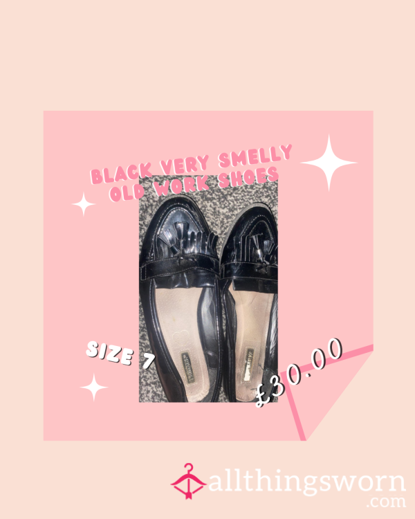 Black Old Work Shoes Very Worn And Smelly