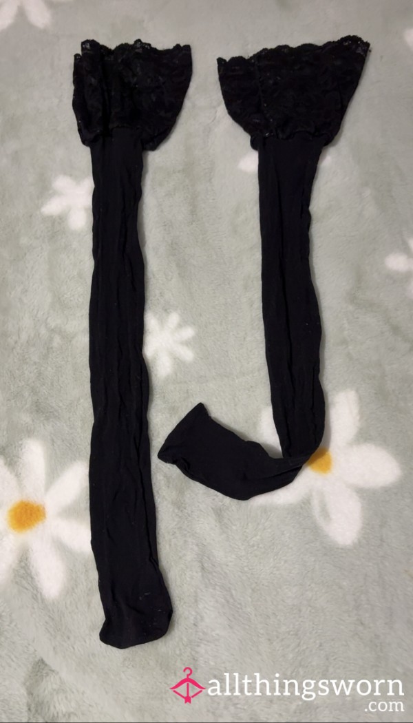Black Opaque Socking Tights One Size Worn On A Size 6