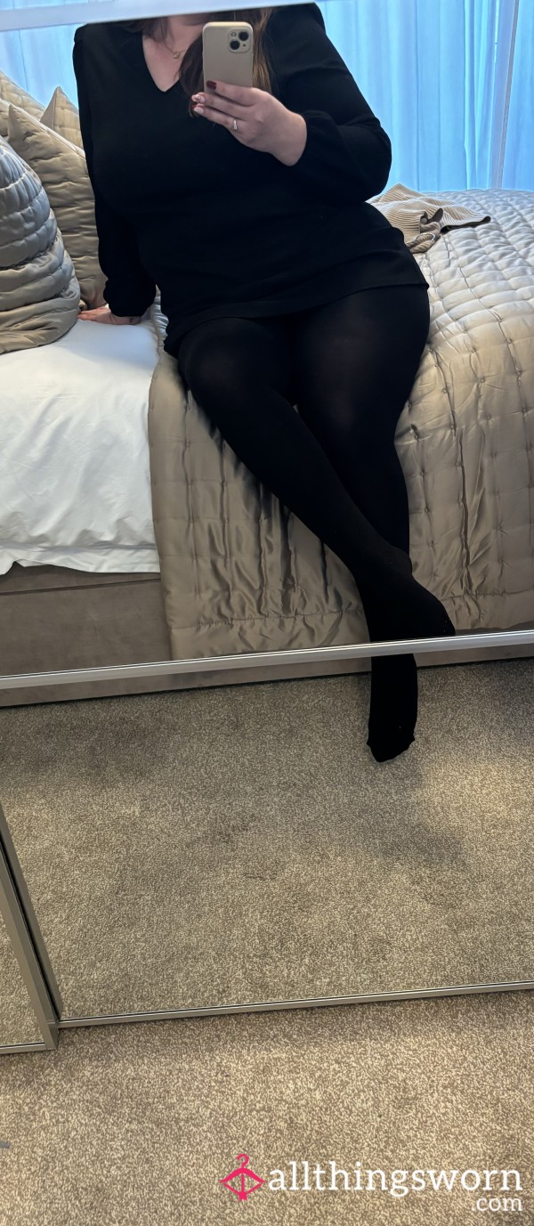 Black Opaque Tights Size Lg