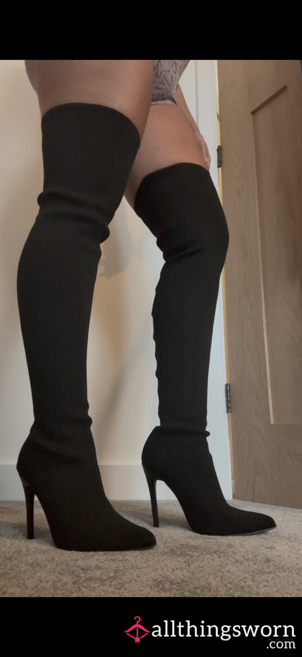 Black Over The Knee Sock Boots