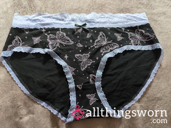 Black Panties With Bu*terflies And Lace Trim - 24 Hours Wear Included In Price