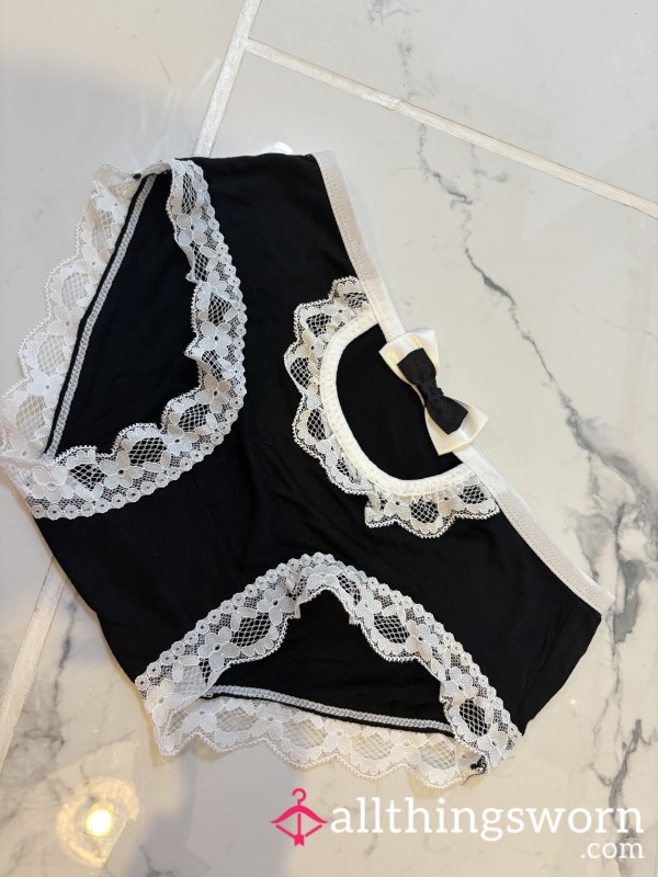 Black Panties With White Frill Lace Boarder And Cute Bow