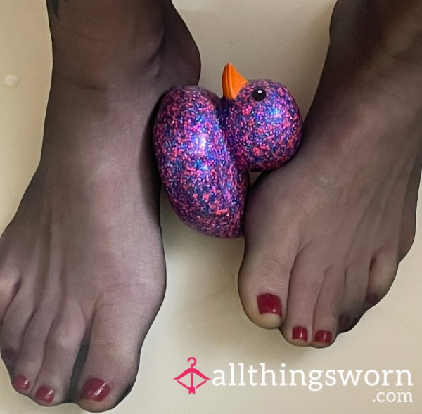 Black Pantyhose Feet And Wet Rubber Ducky