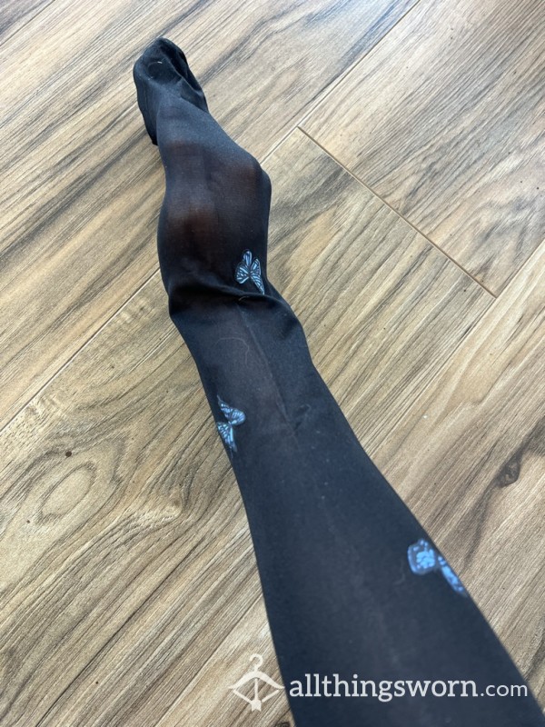 Black Pantyhose Tights With Blue Bu*terflies🦋