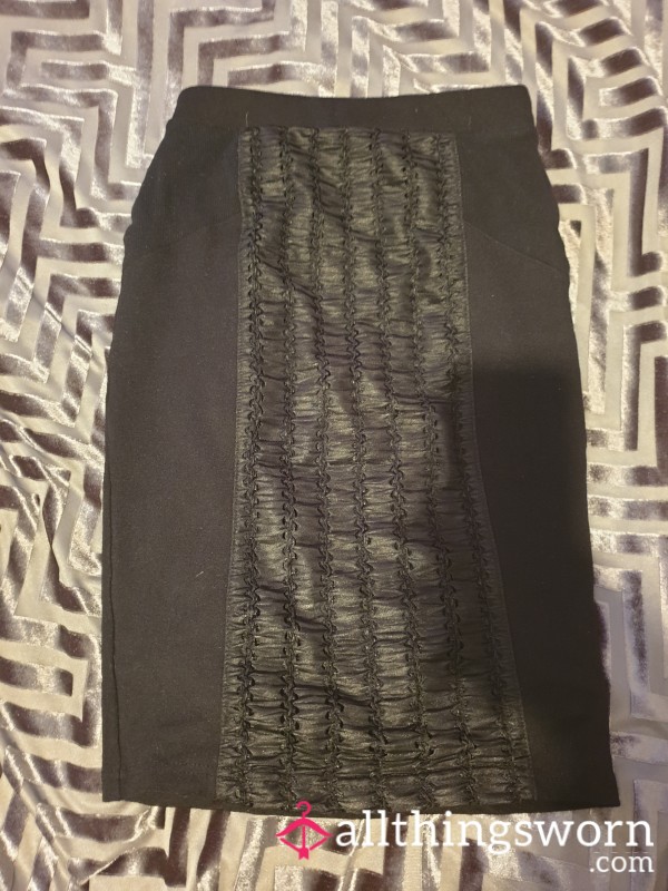 Black Pencil Skirt With Leather Look Panel