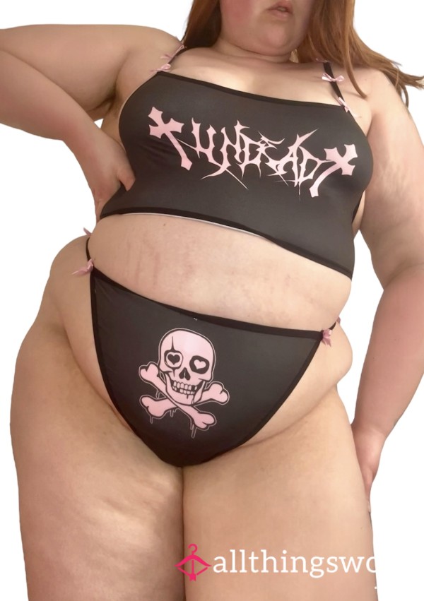 💀 Black & Pink Goth Style Bralette And G-string Plus Size Set 💀