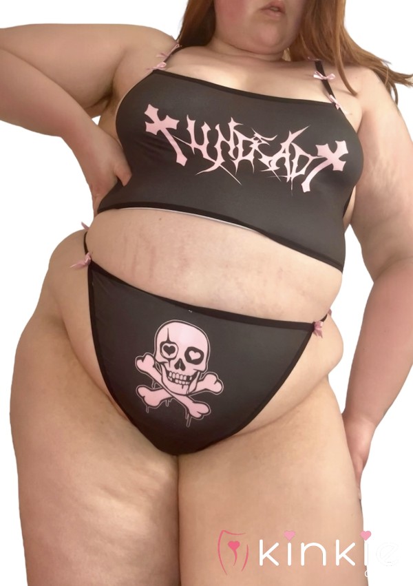 💀 Black & Pink Goth Style Bralette And G-string Plus Size Set 💀