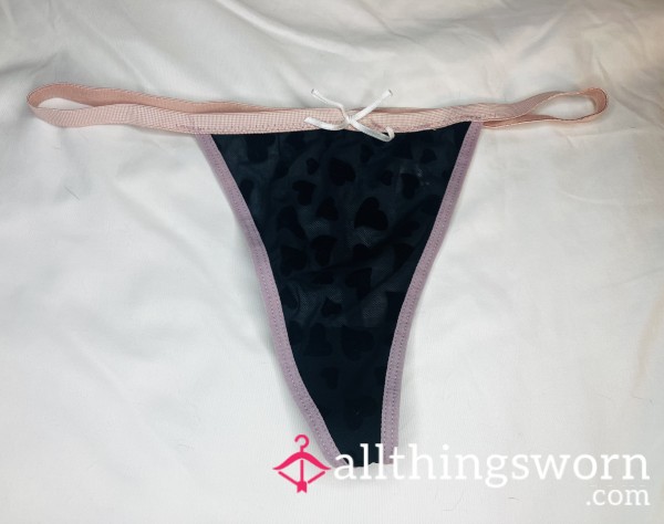 Black & Pink Heart T-String Thong! Size M
