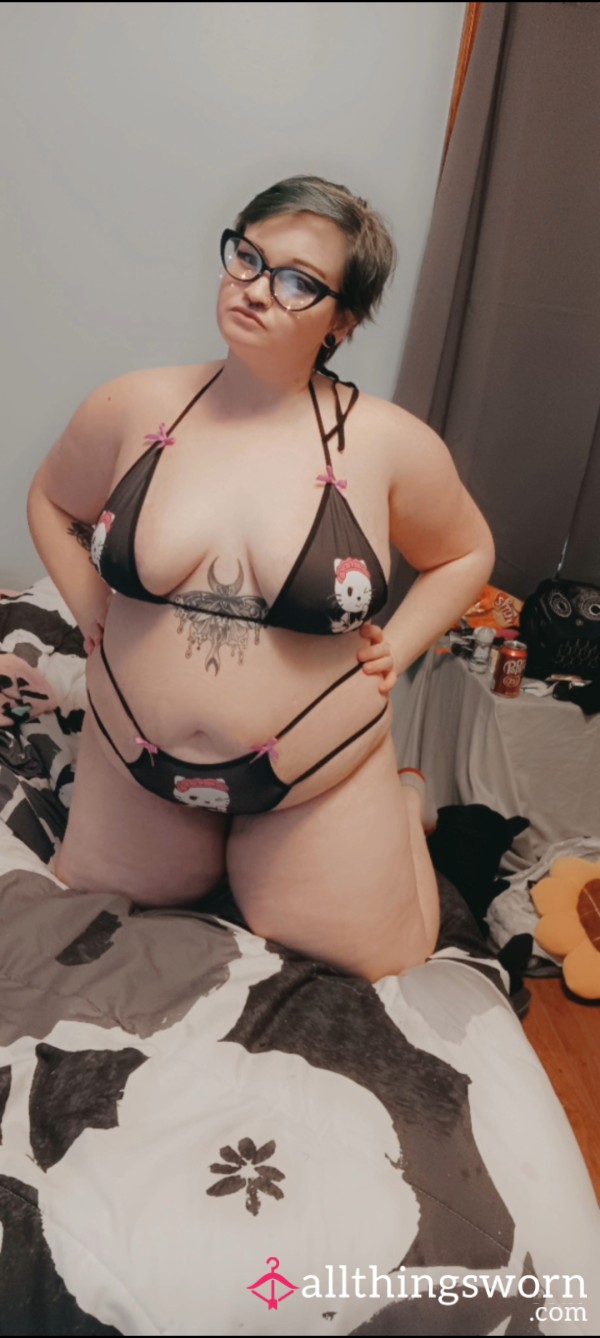 Black & Pink Kawaii Kitten Lingerie Two Piece Set