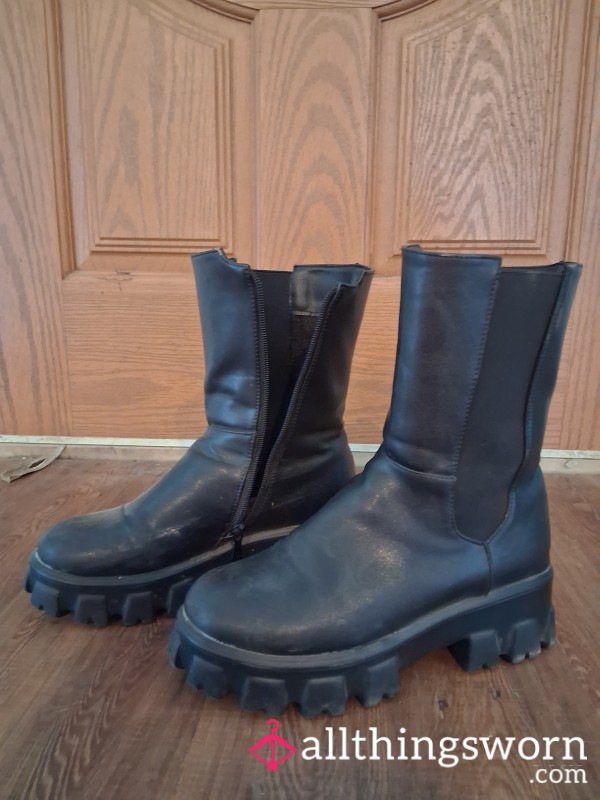 Black Pleather Ankle Boots