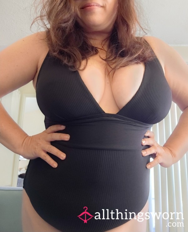 Black Plunging One Piece Swimsuit
