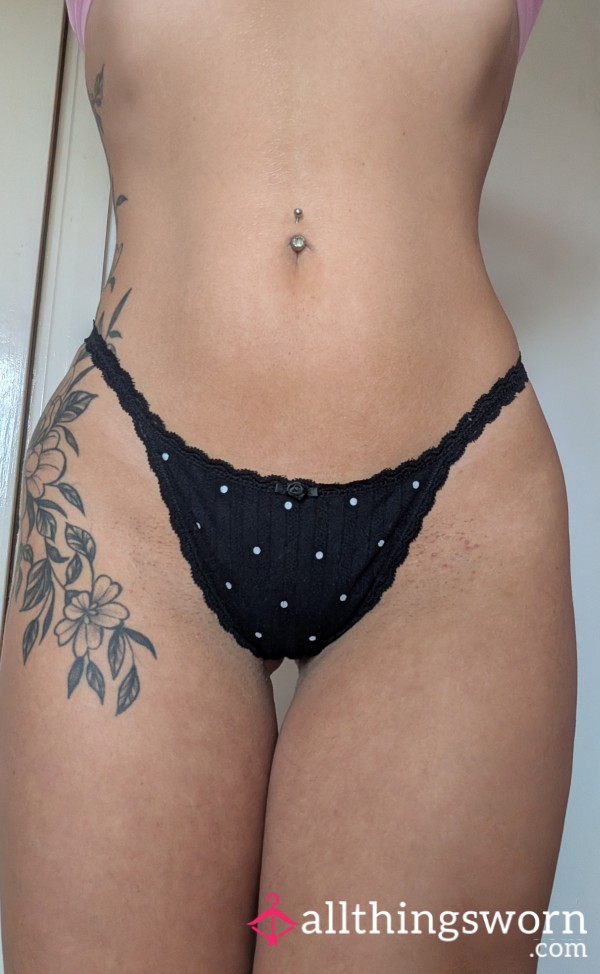 Black Polka Dot Cotton Thong