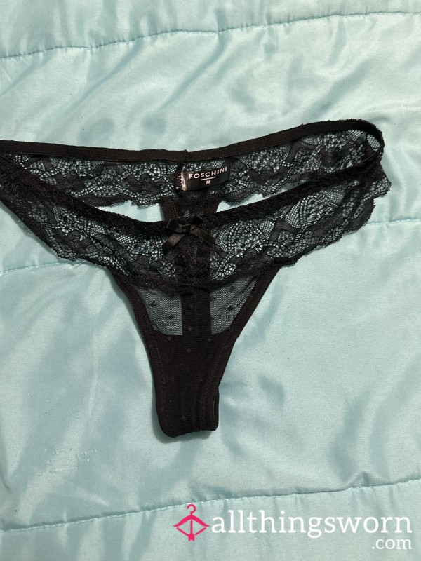 Black Polka Dot Lace Thong
