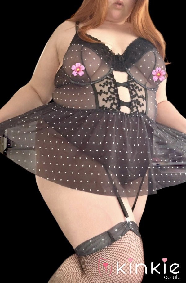 ⚫️ Black Polka Dot Mesh Bodysuit Dress With Thong & Fishnet Stockings ⚫️