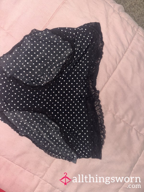 Black Polka Dot Silk & Lace Panties ✨