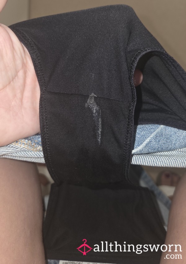 Black Polyester Panties Currently Being Worn