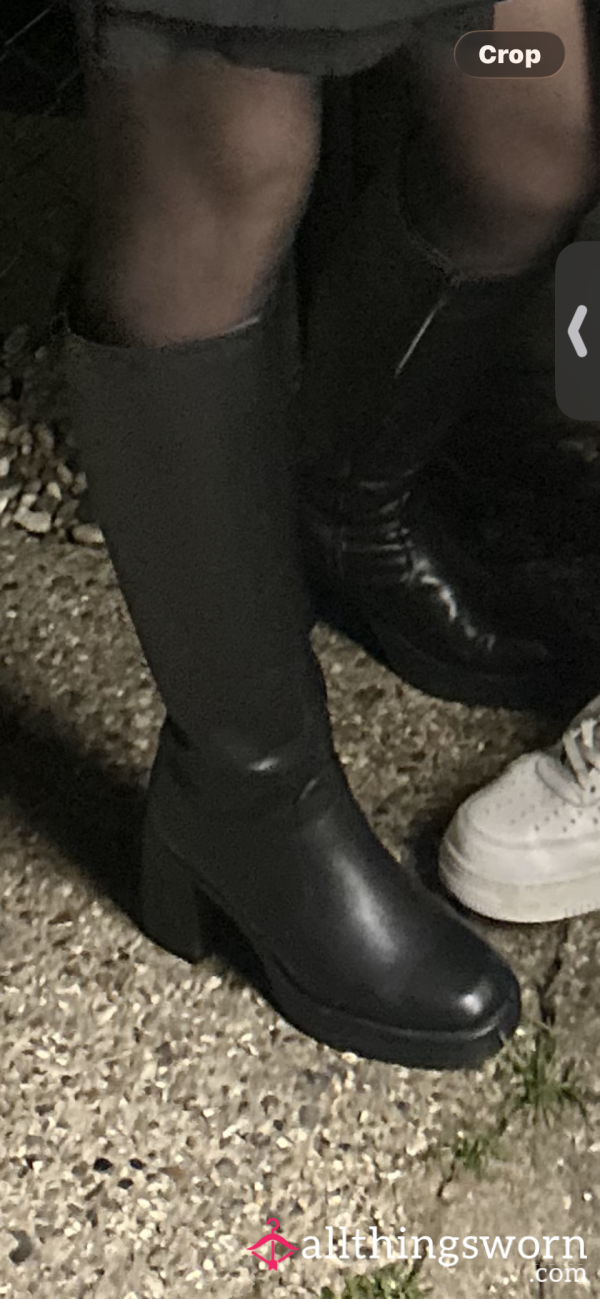 Black Pu Leather Boots Worn All Night With Nights On My Birthday