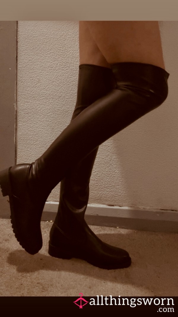 🔥Black PU Leather Over Knee Boots Size 5🔥