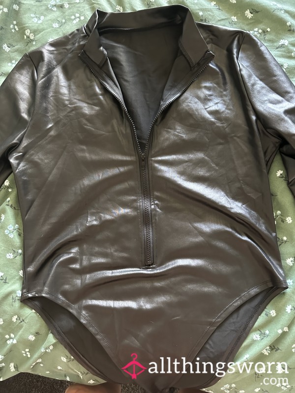 Black Pvc Bodysuit With Zip