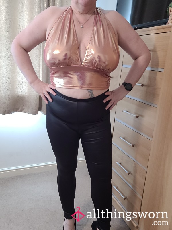 Black Pvc Leggings And Pink Top