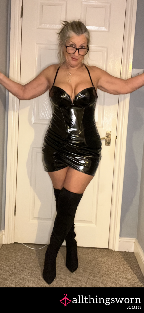 Black Pvc Mini Dress That Fits My Curvy Figure To Perfection. The Faint Scent Of My Perfume Making You Feel Closer To My Body.